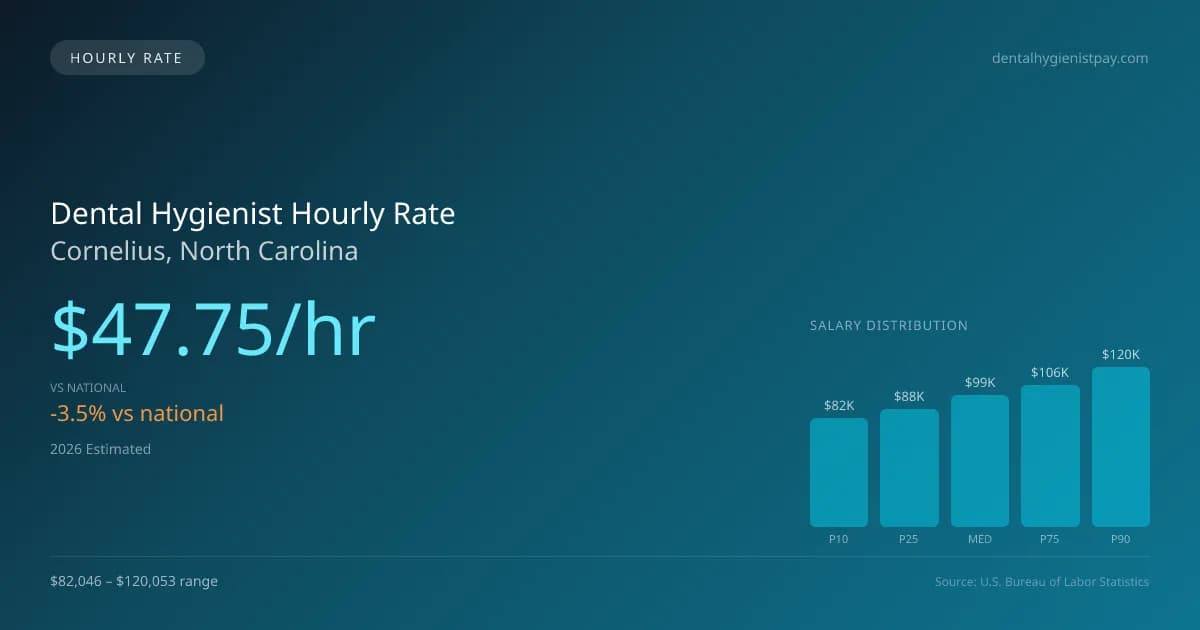 Dental Hygienist Hourly Rate in Cornelius, NC — 2026 est., based on 2025 BLS